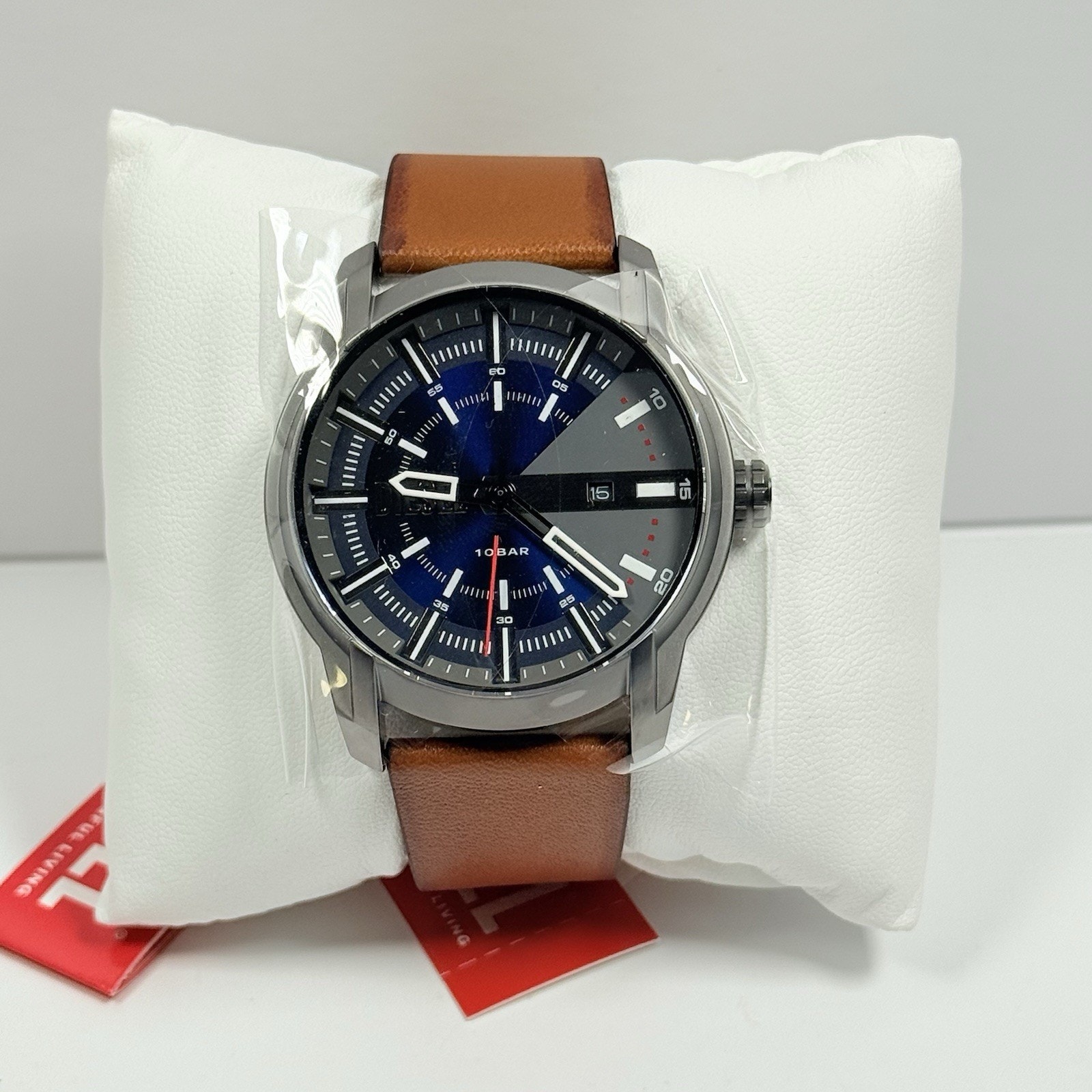 Diesel Dz1784 Armbar Blue Dial Three Hand Date Brown Leather Men’s Watch